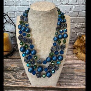 Vintage 3 Strand Vendome Blue/Green Beaded Necklace ITM843